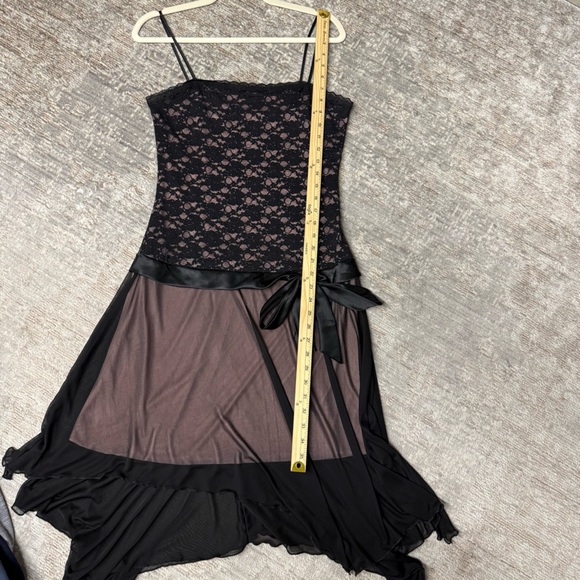 Napoli Vintage Whimsigoth Fairycore Pink & Black Lace Slip Dress with Bow Detail - Picture 6 of 8